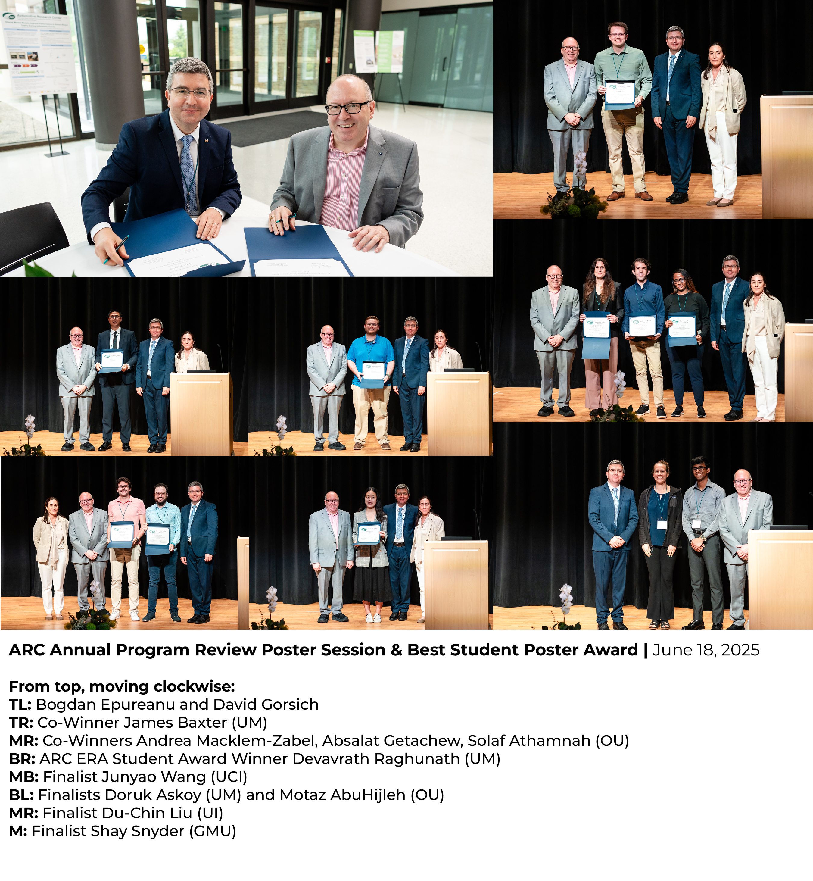 A collage photo of ARC Annual Review Poster finalists and winners, ARC Era student award winner. 