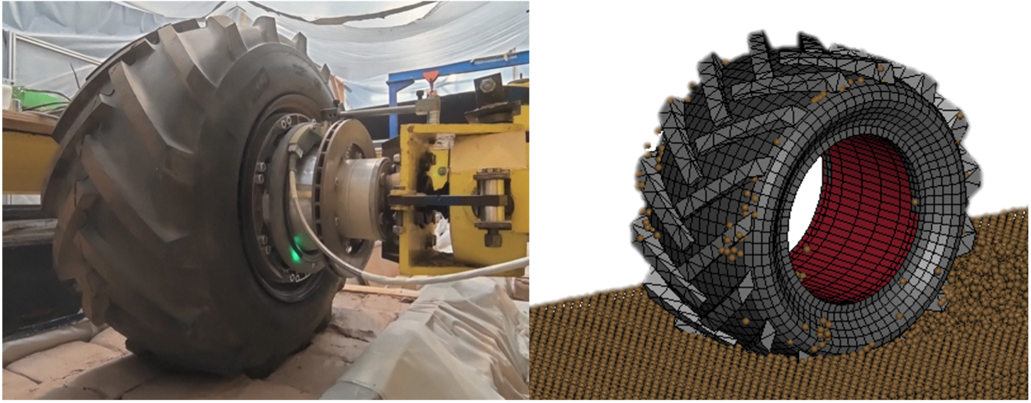 terramechanics rig at VT and tire-soil interaction model rendering