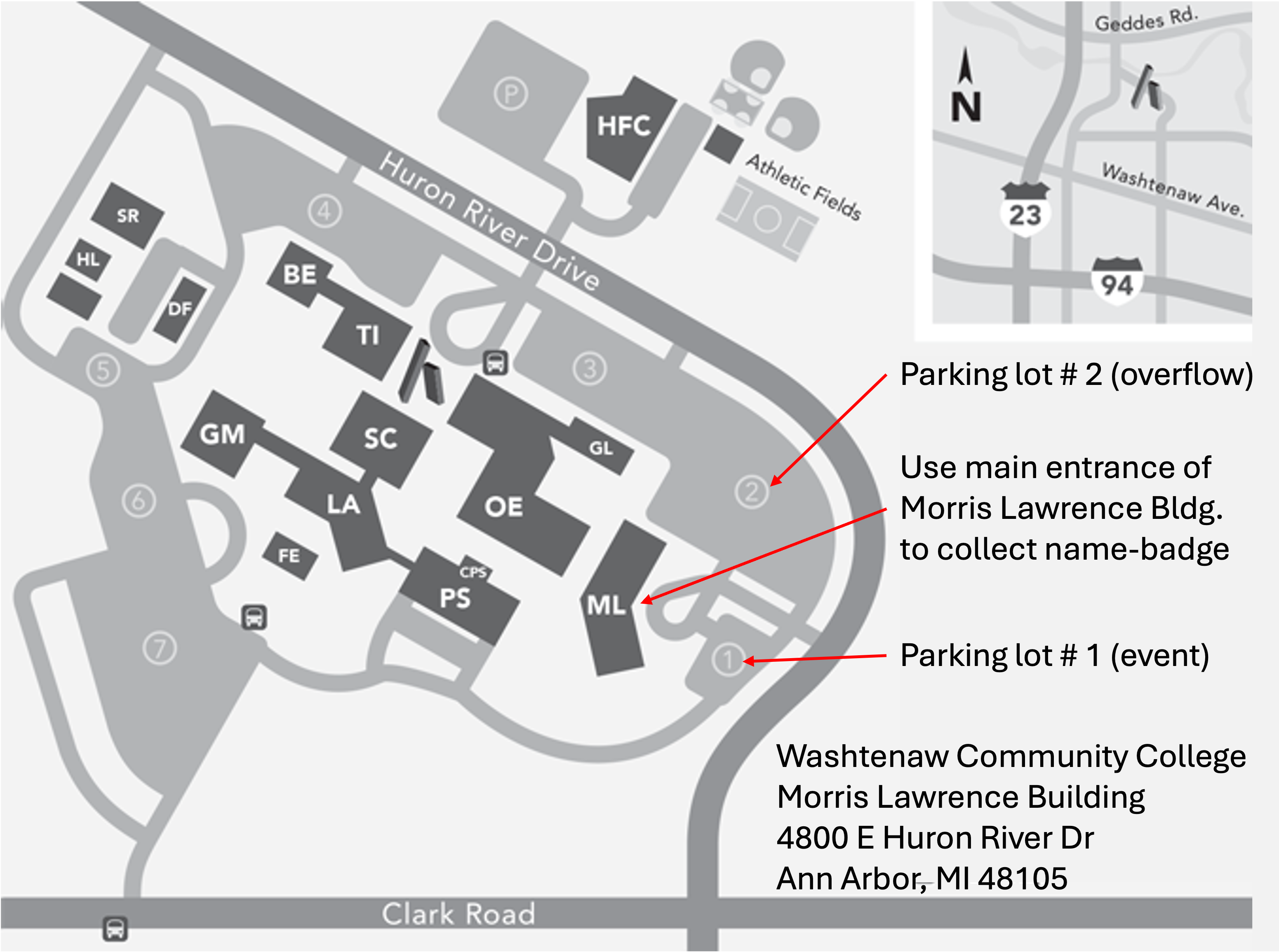 Washtenaw Community College campus and parking map